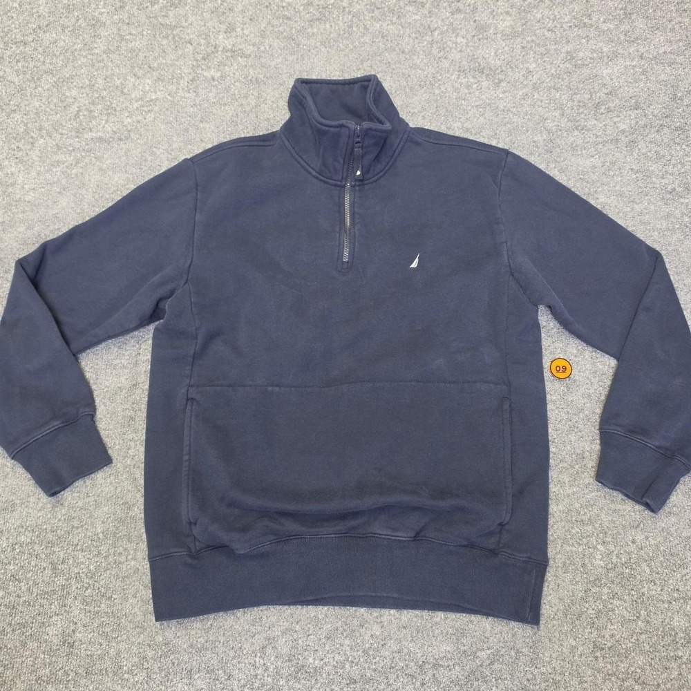 Nautica navy blue quarter zip cotton & polyester sweatshirt in a L